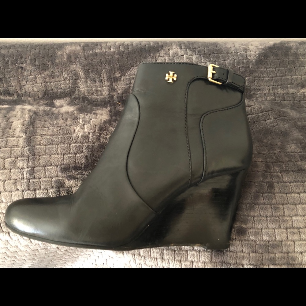 Tory Burch Black Wedge Booties Excellent Condition